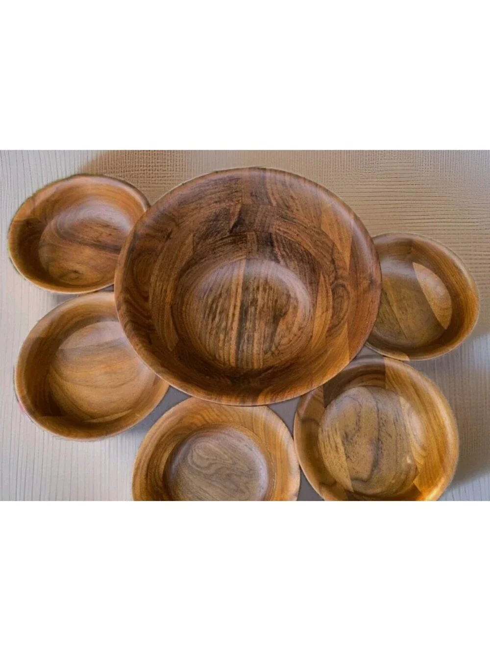 Kustom Kraft Solid Black Walnut Salad Bowl Set 6pcs Serving Bowl 5 Salad Bowls